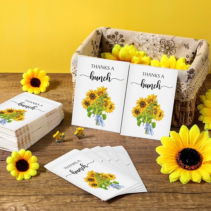 Fumete 100 Pcs Thank You Seed Packets Wedding Favor Sunflower Seed Envelopes Thanks a Bunch Party Favors Self Adhesive Seeds Storage Packets Envelopes for Appreciation Gifts Wedding, No Seeds