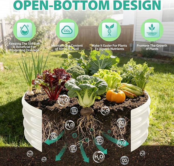YSEJOMP 3FT Diameter Galvanized Garden Raised Bed/Plant Box/Fire Pit Ring - 0.8mm Thick,12 Inch Tall,Perfect for Planting a Variety of Flowers,Herbs,Vegetables (Cream White, 36 Dia X 12 inches)
