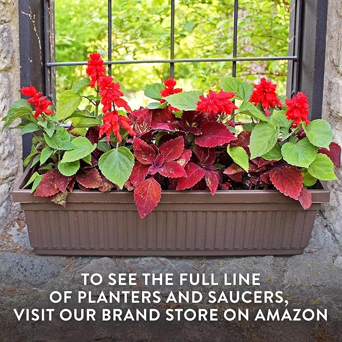 The HC Companies Venetian Rectangular Plant Tray - 29.5" Saucer for 30" Planter Pot, Plastic Drip Tray for Drainage - Indoor & Outdoor Use, Warm Gray