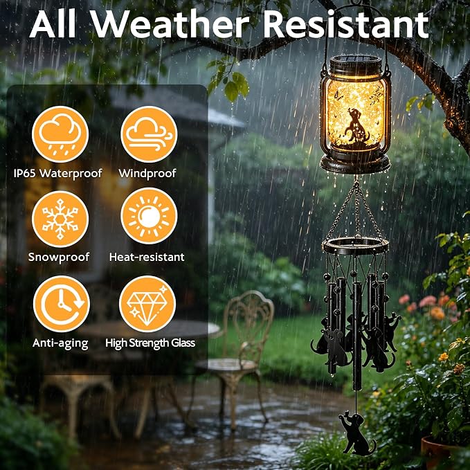 2 Pack Solar Dog Wind Chimes for Outside, Birthday Mother' s Day Gifts for Mom Women Grandma,Solar Dog Wind Chime Light Hanging Wind Chimes Outdoor,IP65 Waterproof, Yard Garden Terrace