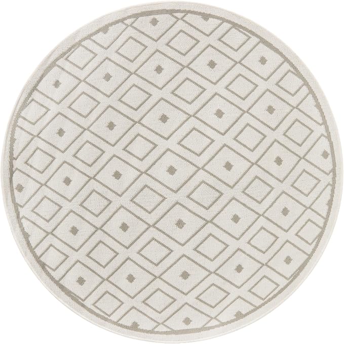 Unique Loom Outdoor Trellis Collection Area Rug - Kafes (4' 1" Round, Ivory/ Gray)