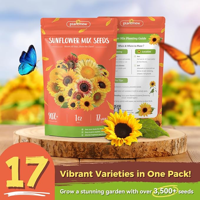 Sunflower Seeds for Planting | Giant Mammoth Sunflower Bulk Packet 3000+ Heirloom Seeds | High Germination, Open Pollinated Sunflower Seeds to Plant for Home Garden, Outdoors & Attracts Pollinators