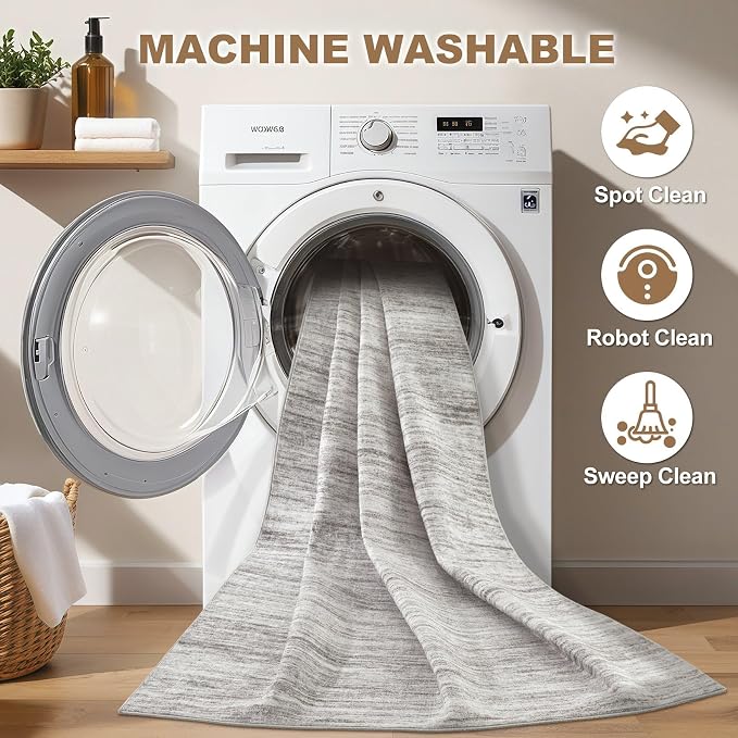 Nakagishi 5x8 Area Rugs Living Room: Washable Large Vintage Rug Neutral Non-Slip Soft Stain Resistant Indoor Carpet for Bedroom Nursery Dining Room Office Playroom - Grey-01