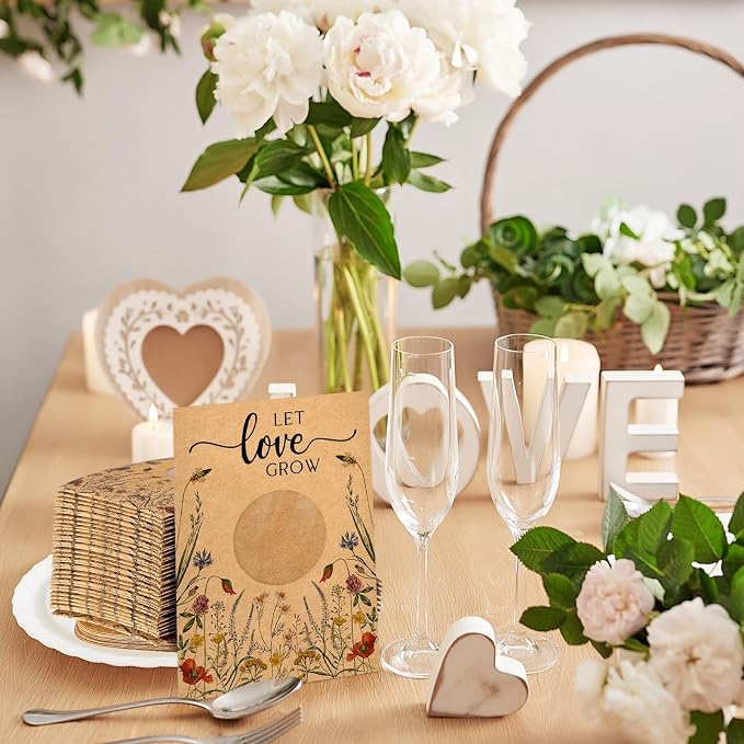 Fumete 50 Pcs Let Love Grow Seed Packets Cool Wedding Favors for Guests Kraft Envelope Kraft Bag with Window Flower Resealable Seed Storage Packets for Wedding Party Favors Bridal Shower