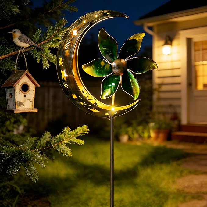 SunKite Spinner Windmill Moon Outdoor Lights Waterproof,Solar Moon Garden Light Outdoor Decorative Stakes Lights Yard Garden Patio Lawn Pathway Decoration Gifts Grandma Mom
