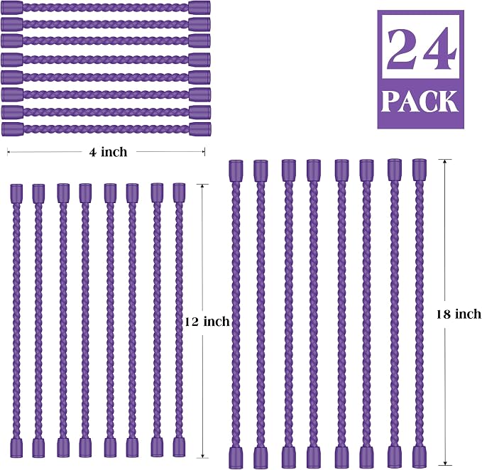24PCS 4-Inch, 12-Inch, 18-Inch Silicone Cable Ties, Bendable Rubber Twist Ties, Reusable Twist Ties for Cords, gear ties for Organizing, Bundling (Purple)