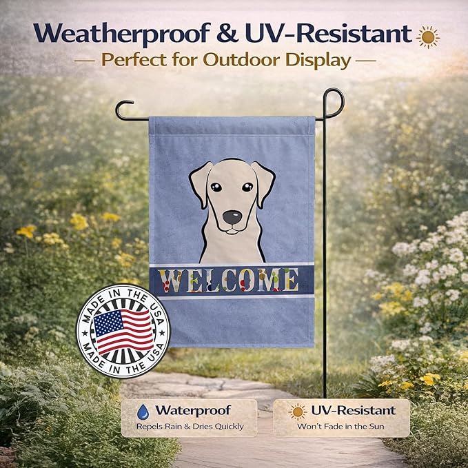 Caroline's Treasures BB1408GF Yellow Labrador Welcome Garden Flag, Blue Mailbox Flag Decorative Yard Flag Banner Outside Patio Artwork Yard Flower Beds, Garden Size, Multicolor