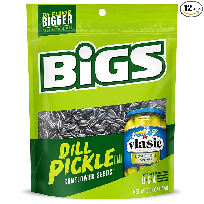 BIGS Sunflower Seeds, Vlasic Dill Pickle Flavor, 5.35 oz. (Pack of 12)