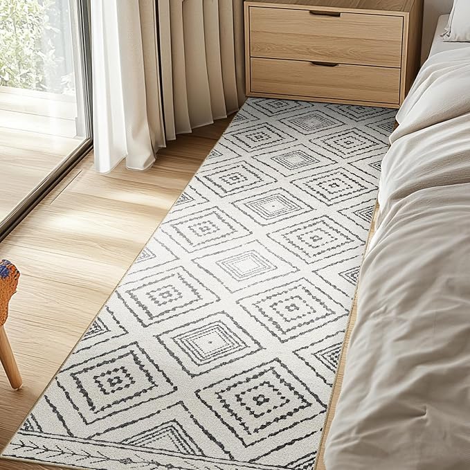 2'x6' Washable Area Rug for Living Room Runner White Black | Soft Western No Slip Low Pile Print Foldable Indoor Small Rug for Kitchen entrance entryway hallway