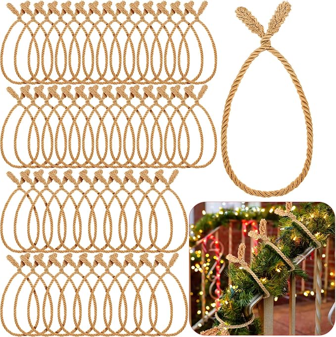 Zhengmy 50 Pcs 20 Inches Christmas Garland Ties Christmas Decorative Twist Ties for Banister Reusable and Flexible Twist for Xmas Home Decorations Holiday Craft Wrapping (Gold)