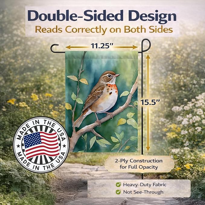 Caroline's Treasures Vermont Hermit Thrush Garden Flag Mailbox Flag Decorative Yard Flag Banner Outside Patio Artwork Yard Flower Beds, Garden Size, Multicolor