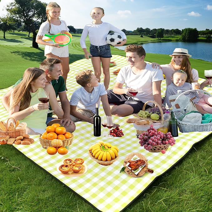 79”x79” Picnic Blanket Extra Large, Waterproof and Foldable Beach Blanket, 3-Layer Outdoor Blanket for 6 to 8 Adults, for Camping, Park, Beach, Grass, Indoors