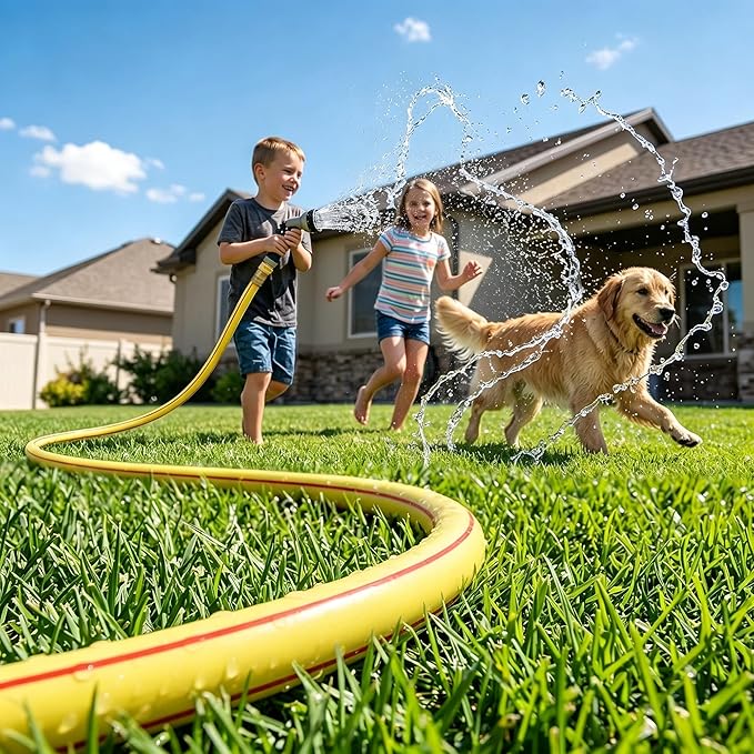 Lead-in Yellow Short Garden Hose 3/4 in. x 10 ft. -No Kink, Leak Free, Flexible, Male to Female Fittings -Heavy Duty Lightweight PVC Water Hose -150PSI Work & 500PSI Burst, for Reel Cart & Outdoor Use