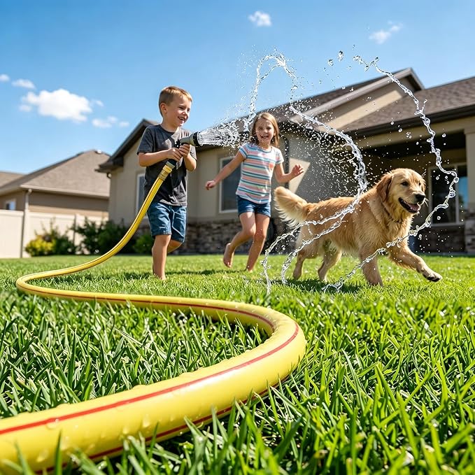 Yellow Garden Hose 3/4 in. x 25 ft. -Non Kinking, Leak Free, Flexible, Male to Female Fittings -Heavy Duty Lightweight Durable PVC Water Hose -150PSI Work & 500PSI Burst, for Lawn & Commercial Use