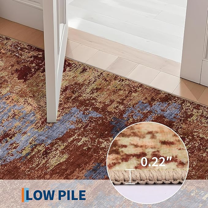 GarveeHome Machine Washable Runner Abstract Hallway Rugs 2x6 Red | Non-Slip Backing, Stain-Resistant Low Pile Floor Cover, Colorful Indoor Mat, Bedroom, Kitchen, Laundry