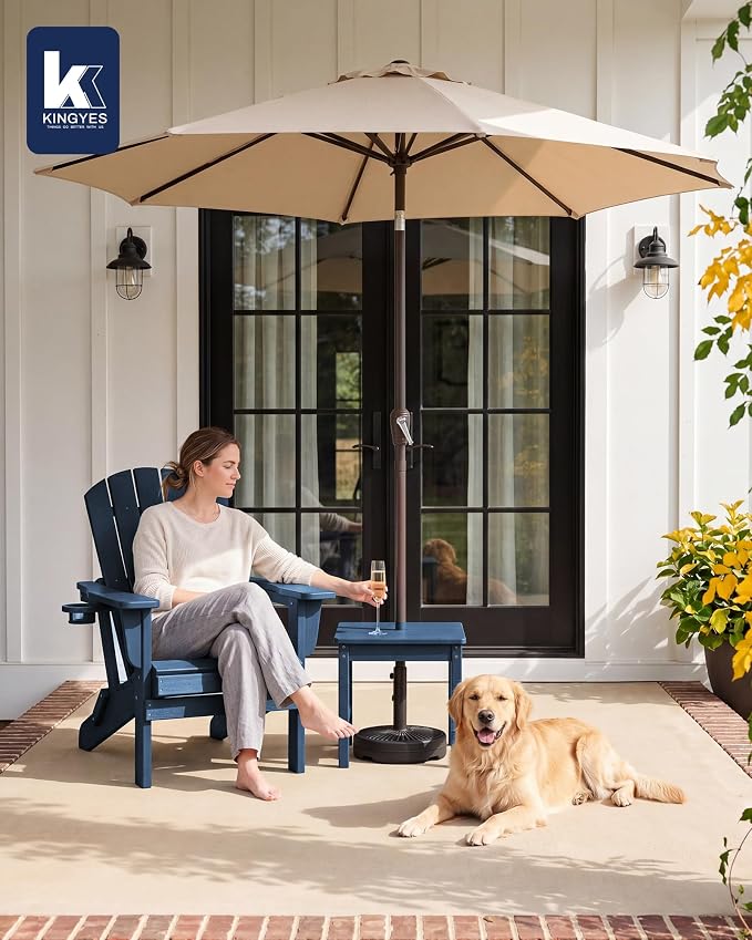 KINGYES Double Side Table with 1.6'' Umbrella Hole, HDPE Adirondack End Table- Blue