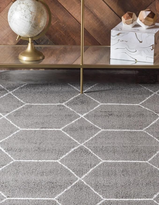 Unique Loom Trellis Frieze Collection Area Rug - Geometric (10' x 13', Dark Gray/ Ivory)
