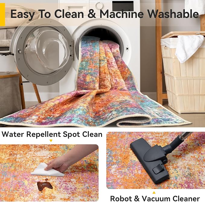 RELEANY Washable Runner 2'x8' Abstract Area Rug for Hallway Starlight | Carpet for Kitchen, Entryway, Bathroom, Living Room, Bedroom, Printed Pattern, Non‑Slip, Soft, Stain‑Resistant, Easy to Clean