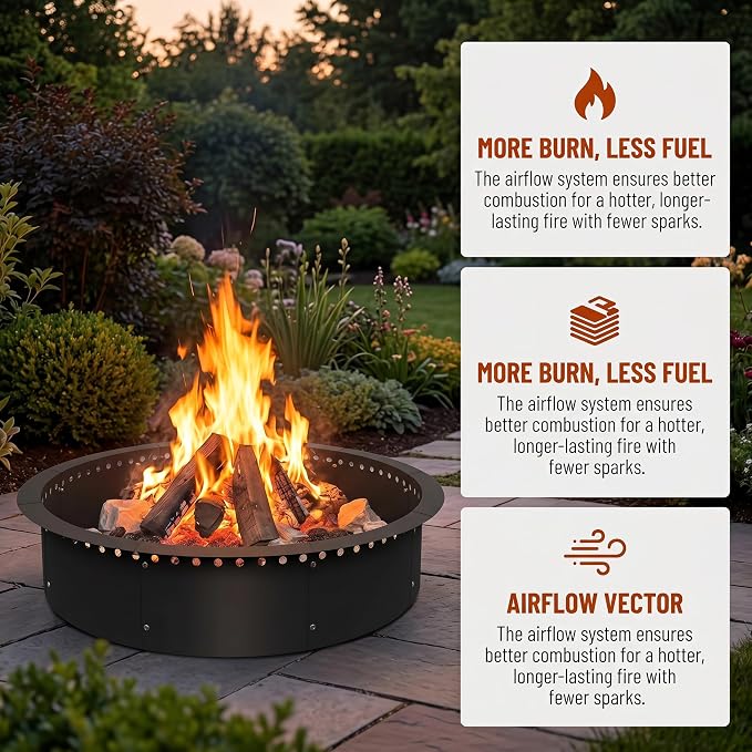 39 Inch Fire Pit for Outside Wood Burning, Heavy Duty Steel Outdoor Firepit with Air Vent Design, Large Rust Resistant Backyard Bonfire Pit for Patio Camping Garden Gatherings
