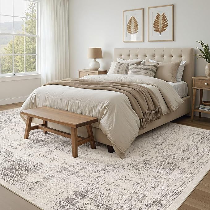 UERMEI 10x14 Area Rug Living Room Rugs - Washable Vintage Soft Large Rug Indoor Floor No Slip Rug Carpet for Bedroom Farmhouse Under Dining Table Home Office Decor - Beige/Camel