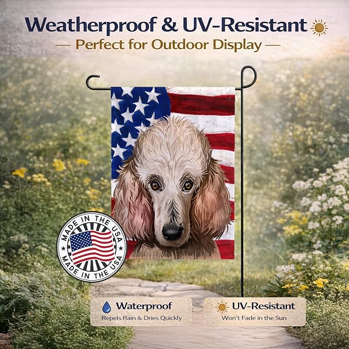 Caroline's Treasures CK6657GF Poodle Dog American Flag Garden Flag Mailbox Flag Decorative Yard Flag Banner Outside Patio Artwork Yard Flower Beds, Garden Size, Multicolor