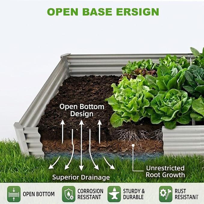 4x4x1ft-2PCS Raised Garden Bed Kit, Galvanized Planter Garden Boxes Outdoor, Metal Raised Garden Beds for Vegetables,Fruits, Flower,Silver