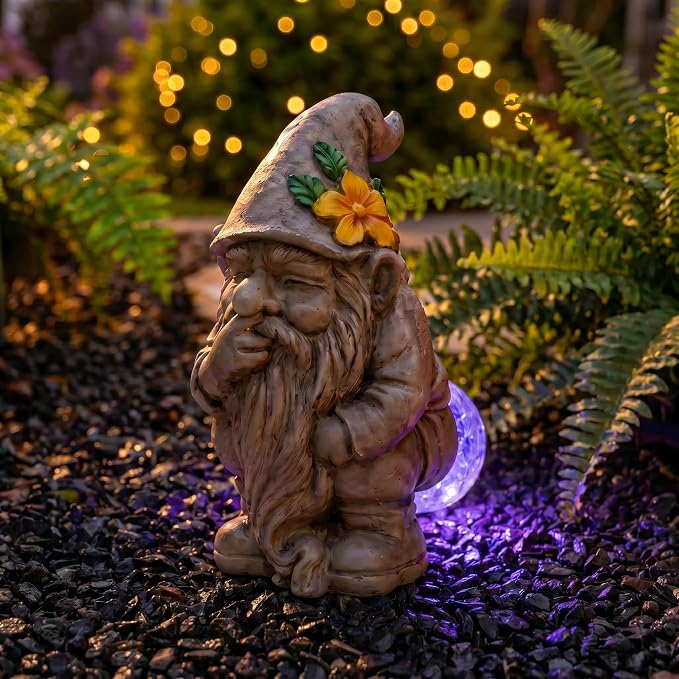 Lyeasw Solar Funny Garden Gnomes Statue - Gnomes for Dad - Waterproof Outdoor Garden Sculpture Light for Yard, Porch, Patio & Balcony - Birthday Gift for Mom, Grandma & Garden Lovers