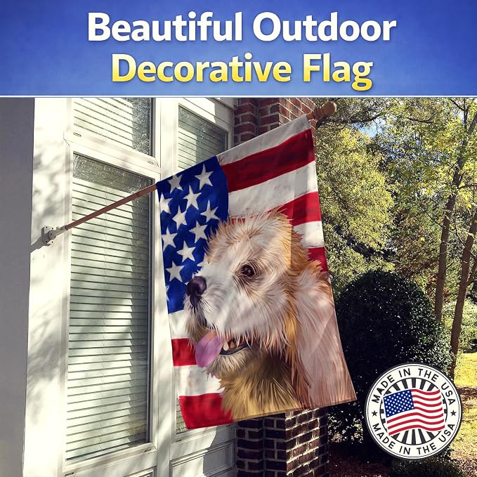 Caroline's Treasures CK6462CHF Briquet Griffon Vendeen American Flag House Flag Large Porch Sleeve Pole Decorative Outside Yard Banner Artwork Wall Hanging, Polyester, House Size, Multicolor