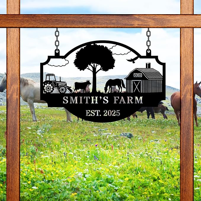 Personalized Metal Farm Hanging Sign, Outdoor Farmhouse Decor, Custom Your Large Farm Sign, Barn Sign, Farm Gate Sign, Farm Sign with all farm Pets