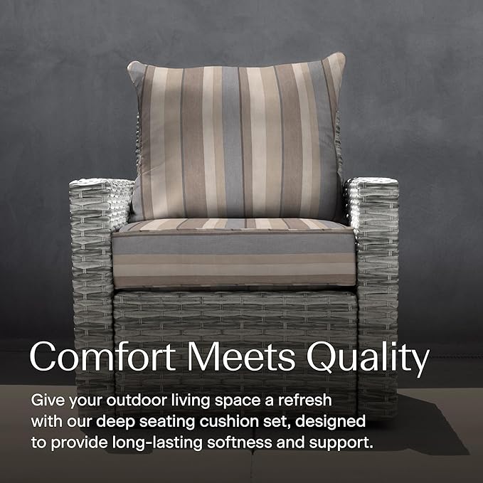 Honeycomb Outdoor Heritage Deep Seat, 24 x 23, Stripe Taupe Chair Cushion with Removable Cover, for Patio Furniture