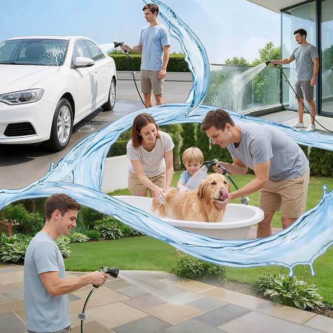 100 FT Retractable Garden Hose Reel for Large Yards, Heavy Duty Wall Mounted Water Hose Reel with Auto Slow Rewind, Any Length Lock & 10-Pattern Nozzle for Watering, Car Washing and Outdoor Cleaning