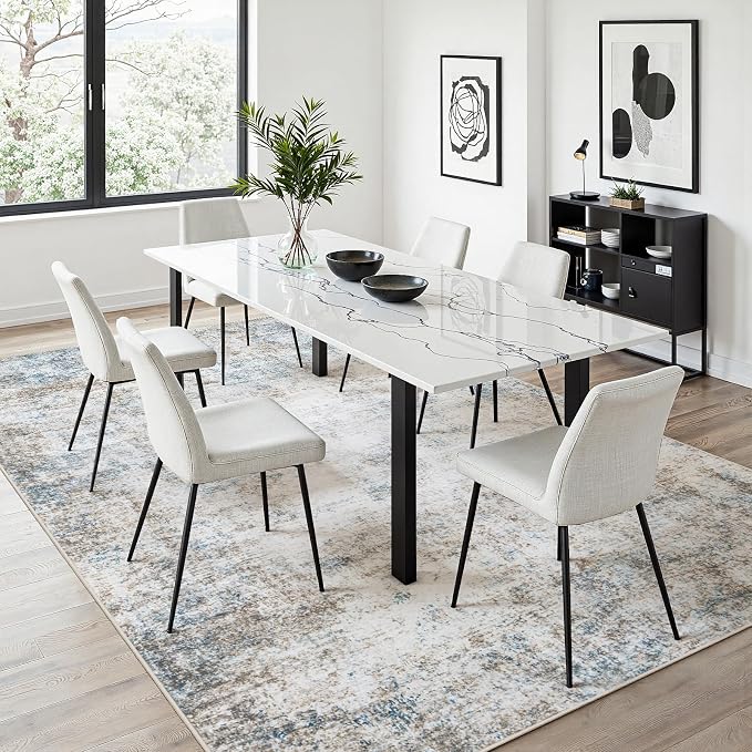 9x12 Area Rugs for Living Room: Washable Soft Brown White Abstract Carpet | Non-Slip TPE & Stain Resistant,0.25" Low-Pile,Kids Pet Friendly Modern Decor for Dining Room Farmhouse Office, Non-Shedding
