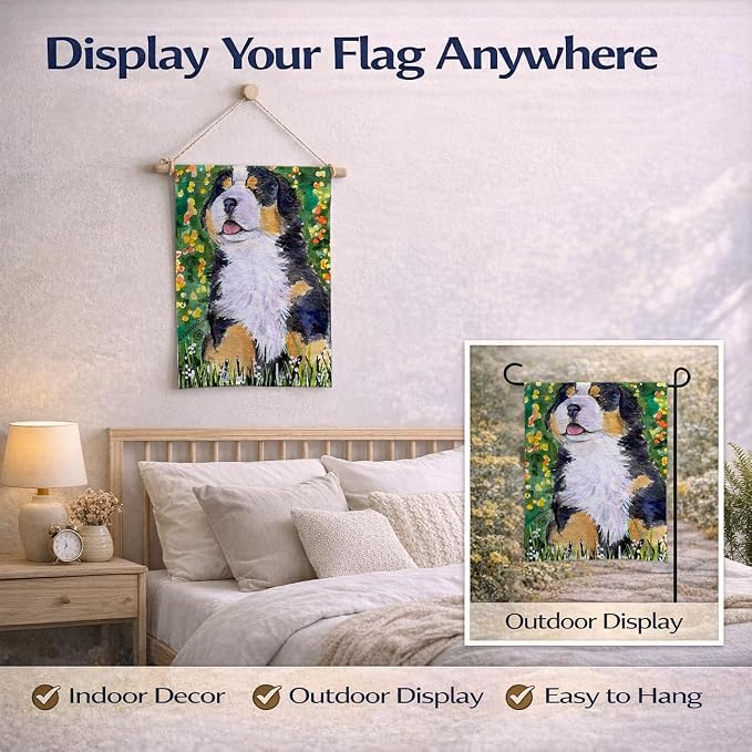 Caroline's Treasures SS8955GF Bernese Mountain Dog Garden Flag Mailbox Flag Decorative Yard Flag Banner Outside Patio Artwork Yard Flower Beds, Garden Size, Multicolor