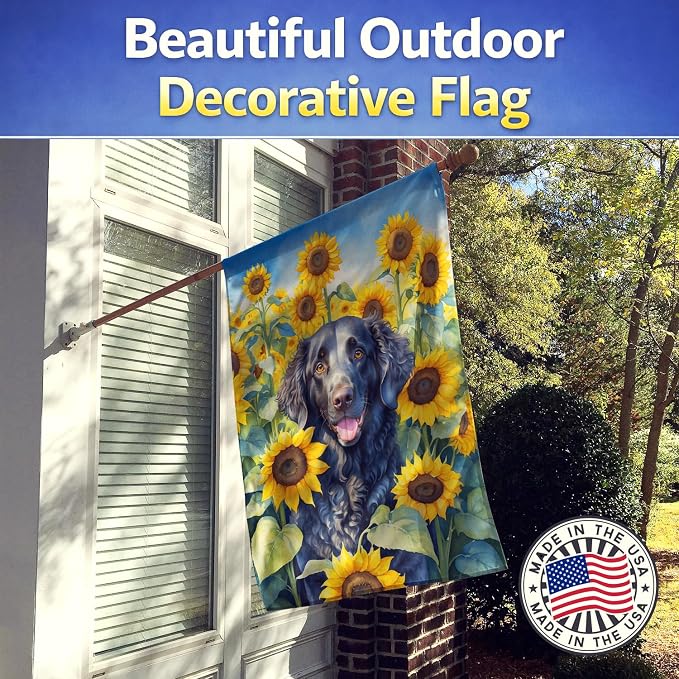 Caroline's Treasures DAC6064CHF Curly-Coated Retriever in Sunflowers House Flag Large Porch Sleeve Pole Decorative Outside Yard Banner Artwork Wall Hanging, Polyester, House Size, Multicolor