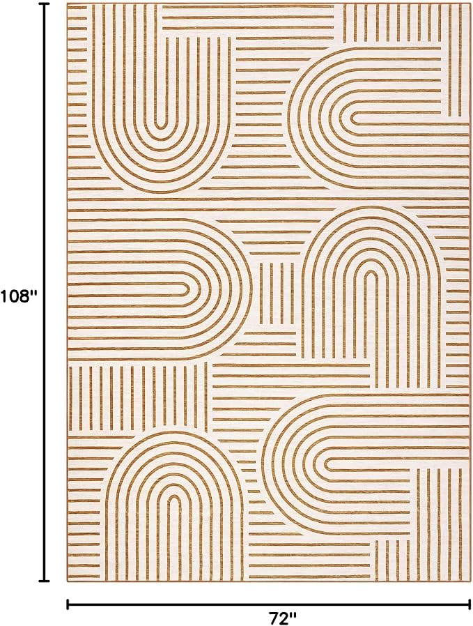 ROYHOME Modern Washable Rug 6x9 Area Rugs for Living Room Non Slip, Orange | Abstract Rug for Bedroom, Rainbow Throw Rugs with Rubber Back, Low Pile Stain Resistant Boho Geometric Carpet for Dining Room