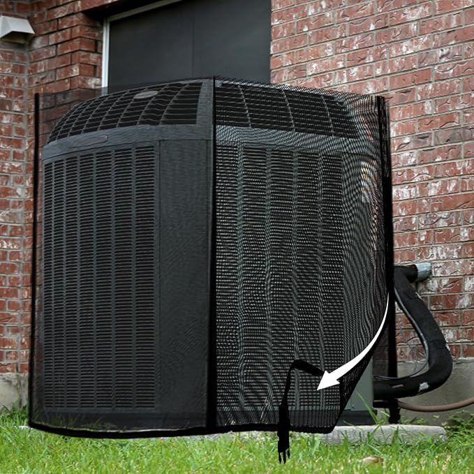 Nicunom Air Conditioner Cover, All Seasons Full Mesh AC Cover for Outside Unit Adjustable Outdoor AC Defender Covers Protect from Clogging of Debris, 27.5"x27.5"x31.5"