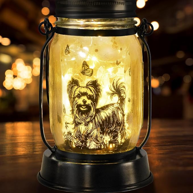 kyoryuger Yorkie Dog Gifts for Women/Men Yorkshire Terrier Solar Lanterns Mom Birthday Dog Lovers Lantern Pet Loss Pet Memorial Lights Solar Garden Decor for Yard, Patio,Backyard,Porch Torches Light
