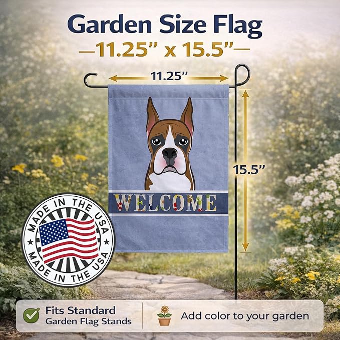 Caroline's Treasures BB1409GF Boxer Welcome Garden Flag, Blue Mailbox Flag Decorative Yard Flag Banner Outside Patio Artwork Yard Flower Beds, Garden Size, Multicolor