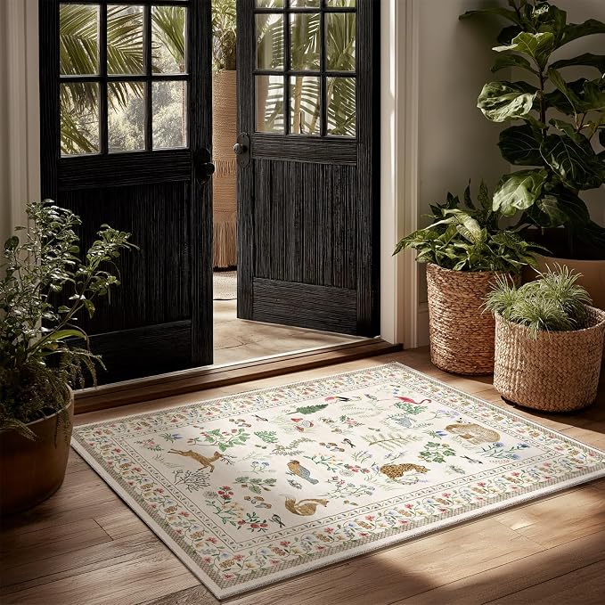 Machine Washable Throw Rugs for Entryway: Door Mat Indoor Entrance 2x3 Rug Small Area Rug Non-Slip Low Pile Kitchen Rugs for Entrance Front Door Indoor Entry Bedside Living Room