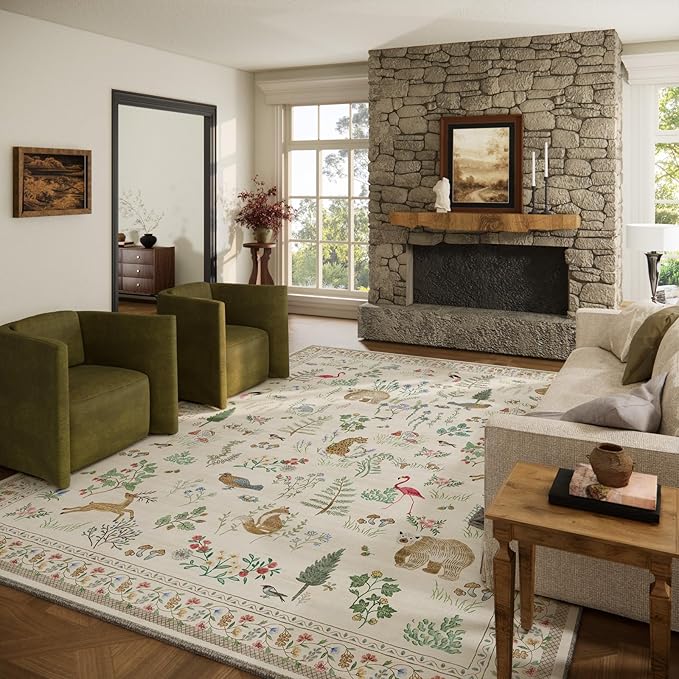 9x12 Area Rugs for Living Room: Washable Bedroom Rug Vintage Stain Resistant Non Slip Low Pile Soft Lightweight Carpet for Kitchen Dining Room Farmhouse Nursery Kids Room Home Office