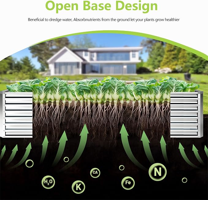 8x2x2FT Galvanized Raised Garden Bed,Galvanized Planter Boxes Outdoor, Large Metal Raised Garden Beds for Vegetables-Silver