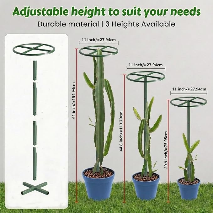 61" Adjustable Plant Trellis, Round Ring, Green | Round support ring design. Anti-tipping base fits inside pot. Modular heavy duty iron.