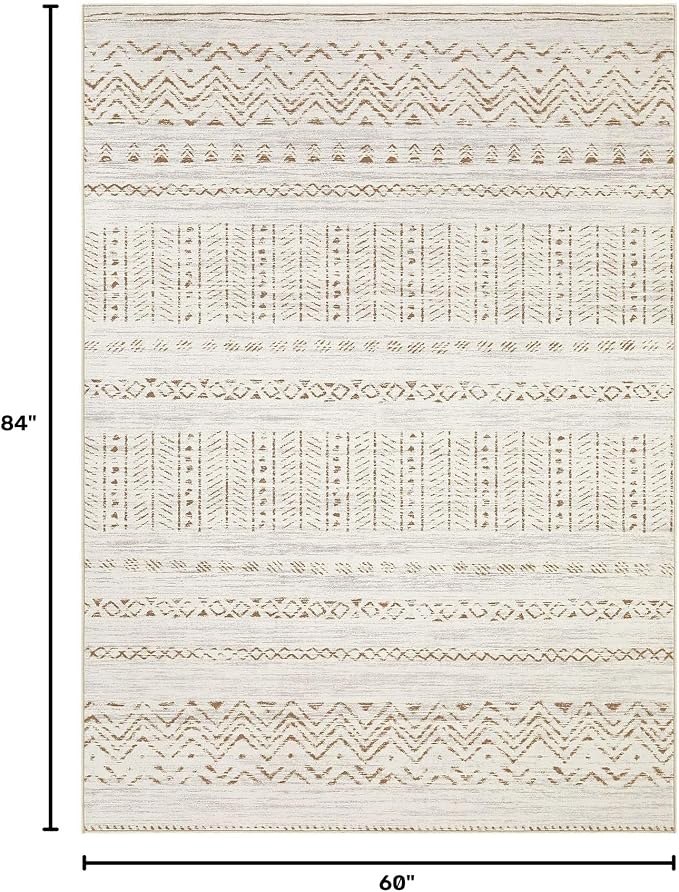 cotiled Boho 5x7 Area Rugs for Living Room: Soft Moroccan Washable Rug | Solve Modern Neutral Trendy Home Decor - Stain Resistan Indoor Carpet for Bedroom Dining Room Brown Cream
