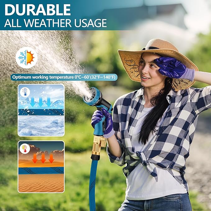 50ft Garden Hose - 2026 Ultra Lightweight Water Hoses w/10 Function Spray Nozzle and 3/4" Brass Fittings- Durable, & Flexible Water Pipe for Yard, Lawn, Outdoor & Gardening(Blue Black)