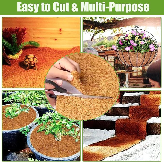 16x100 Inch Coconut Liner Roll for Planters Flower Basket Natural Coco Fiber Liners for Indoor & Outdoor Plants DIY Coir Fibre Mat Sheet for Animal Pet Pad Reptile Carpet Garden Decoration