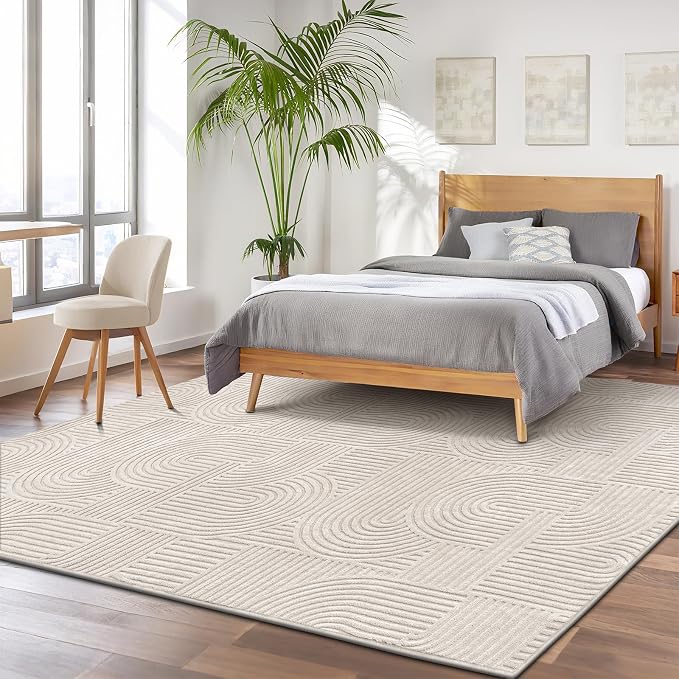 Pauwer 8x10 Area Rugs for Living Room, Modern Non Slip Washable Rug, Beige | Arch Pattern, Soft Fluffy, Neutral, Boho Accent, Solid Color Floor Carpet, For Kids Room Dining Room Nursery Entryway