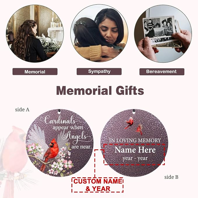 Memorial Wind Chimes for Loss of Loved One/Mom/Dad Personalized Cardinal Deep Tone Wind Chime, Sympathy Gifts for Remembrance Grief Condolences