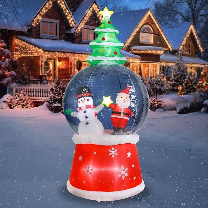 MUMTOP Inflatable Snow Globe-Christmas Inflatable Outdoor Decoration - 7.68 FT Snowglobe Inflatable Outdoor with Snowman and Santa Inside Lighted Blow Up Inflatables for Garden Yard Outside Decor