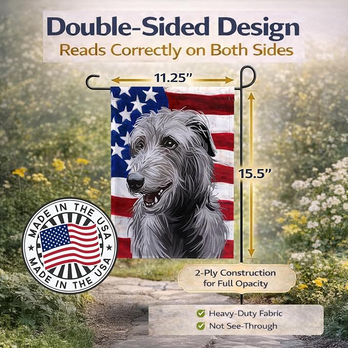 Caroline's Treasures CK6695GF Scottish Deerhound Dog American Flag Garden Flag Mailbox Flag Decorative Yard Flag Banner Outside Patio Artwork Yard Flower Beds, Garden Size, Multicolor
