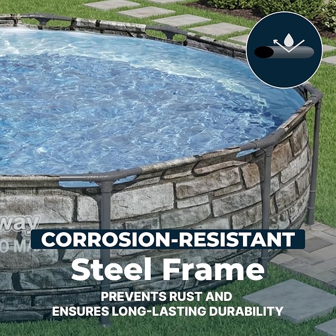 Bestway Steel Pro MAX 12' x 30" Above Ground Swimming Pool Set with Pump | Durable Round Metal Frame Outdoor Backyard Pool, Puncture-Resistant Liner - Type I Filter Cartridge Included, Stone Print